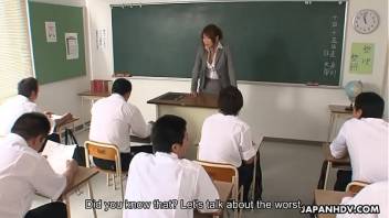 Nasty Asian teacher sucking and blowing her students